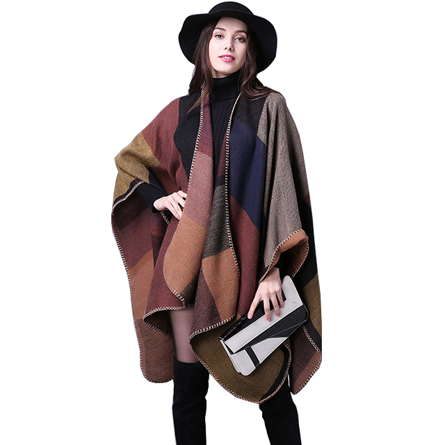 

Color Womens Block Shawl Wrap Plus Size Cardigan Poncho Cape Open Front Long Winter Sweater Coat Q34u