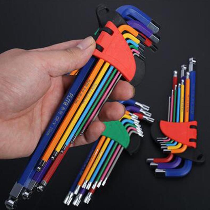 

9Pcs Double-End L Type Screwdriver Hex Wrench Set Ball End Allen Allen Folding Key Hexagon Flat Head Spanner Key Set Hand Tools