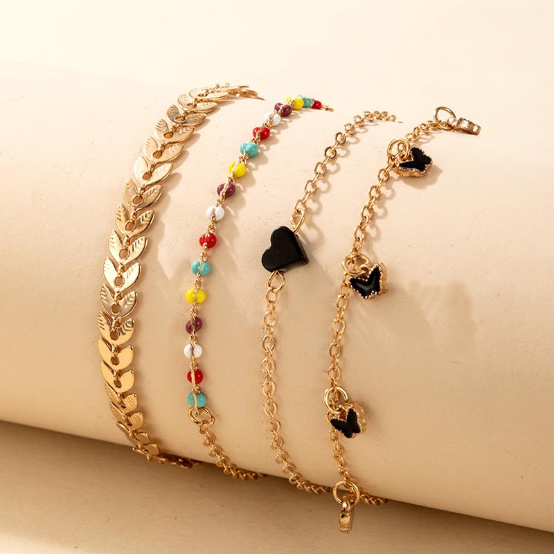 

Charm Bracelets 4pcs/set Trendy Colorful Beads Butterfly Set Acrylic Heart Arrow Metal Bangles For Women Jewelry 10113