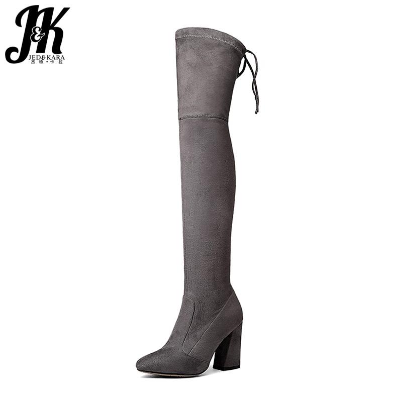 

JK Latest Big Size 34-43 Sexy Flock Woman Over the Knee Boot Thick High Heel Lady Long Boot Fashion Female Shoes Women, Blue