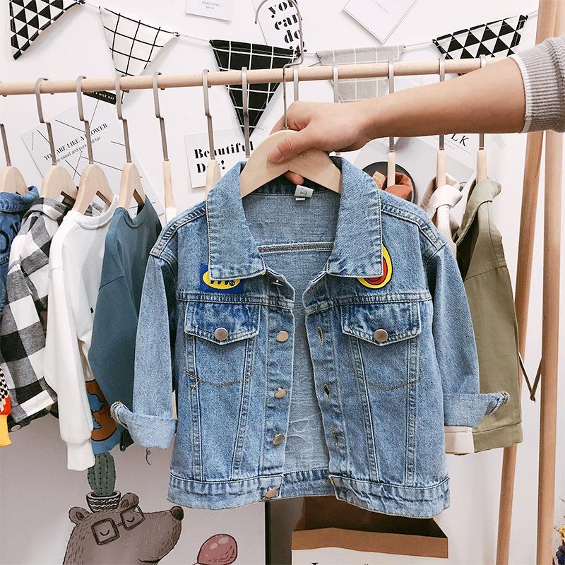 

Spring Autumn Casual Children Denim Jackets Wash Distressed Kids Jean Coats Cartoon Printed Girls Boys Outerwear 2-6 Years, Blue