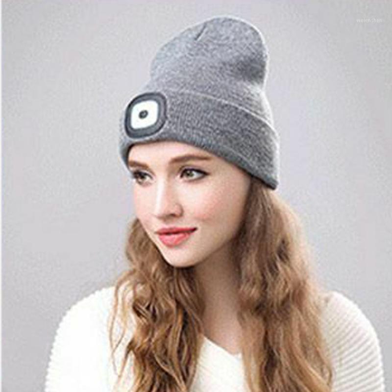 

LED Light Winter Cap Outdoor Men Women Knitted Hat Stretchy Warm Beanie Button Battery Type Warm1, No.2
