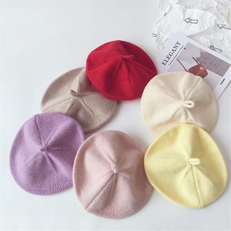 

Berets Wool Kids Children Solid Hat Cap Warm Pumpkin Knitting Fall Winter Soft Girl Boy Fashion Accessories Outdoor1