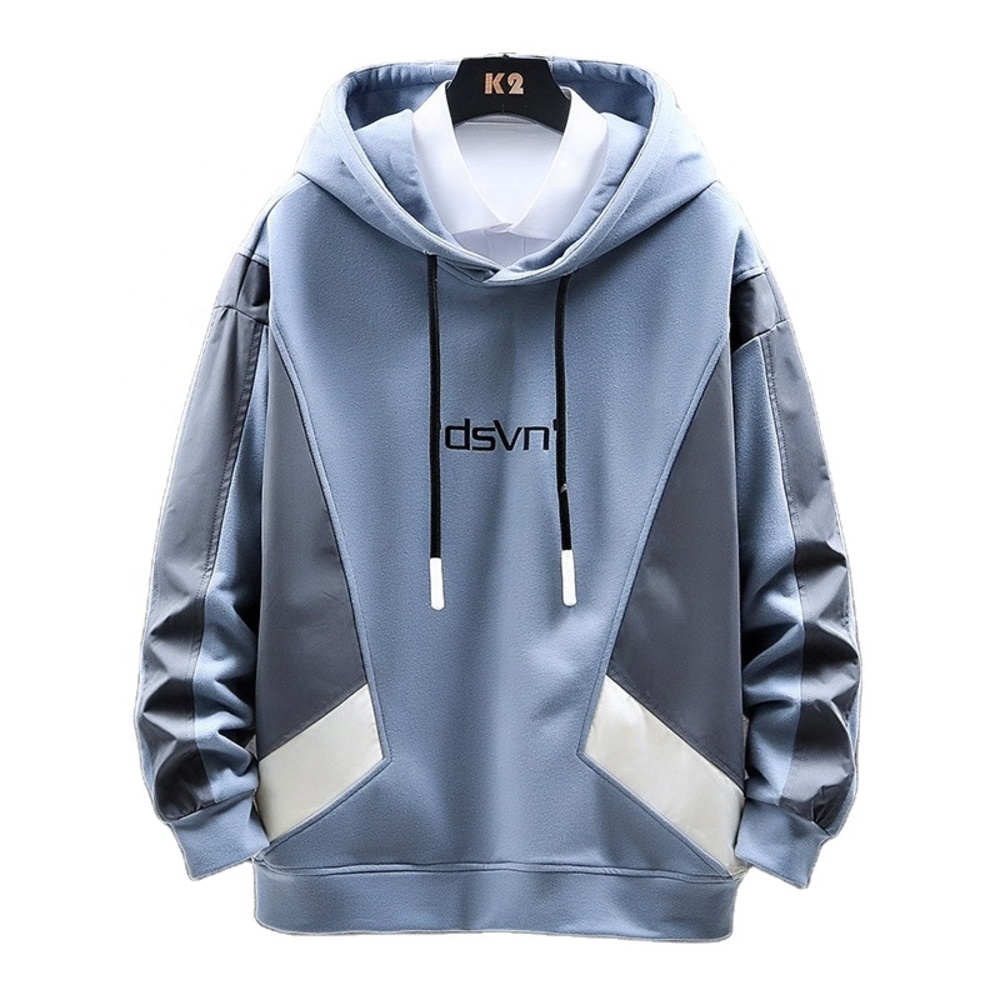 

Men's fleece hoodies print contrast fabric pullover Sweatshirt, Lt.blue