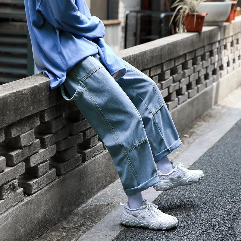 

Ins Retro Tooling Jeans Men' Korean Autumn Trend Loose Students Straight Wide-leg Casual Old Pants, Blue