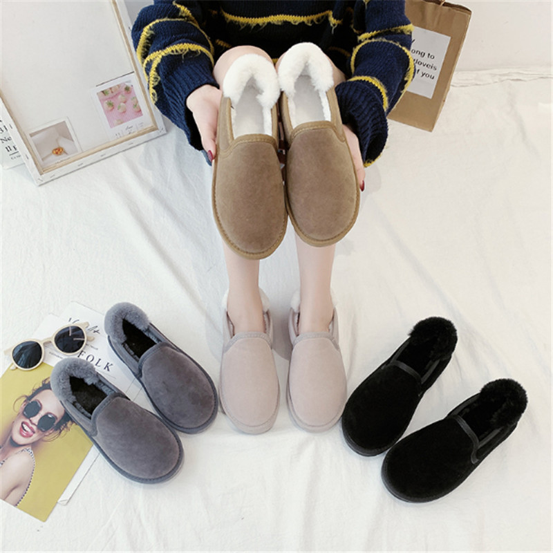 

Winter cotton shoes women plus velvet a pedal versatile fashion snow boots women's new bread shoes short boots peas shoes large, Gray