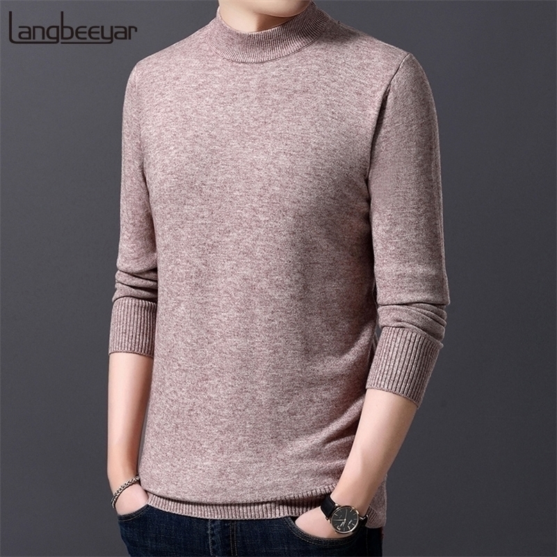 

New Fashion Brand Sweater For Mens Pullovers Half Turtleneck Slim Fit Jumpers Knitwea Korean Style Casual Clothing Male 201201, Camel