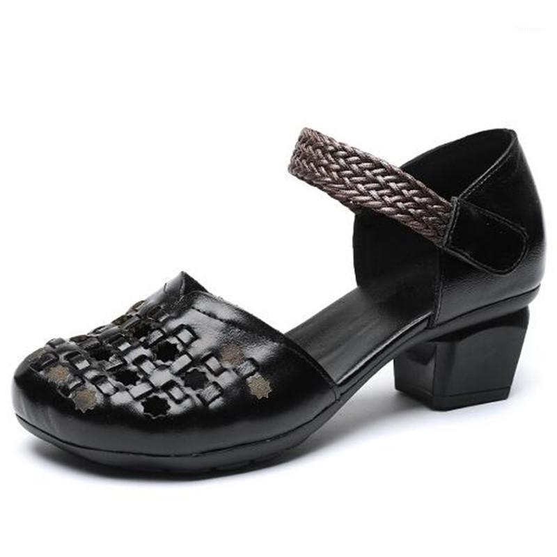 

Summer Best Sale 2020 New Classic Retro Round Head Hollow Genuine Leather Sandals Fashion Casual Sandals Women High Heel1, Brown