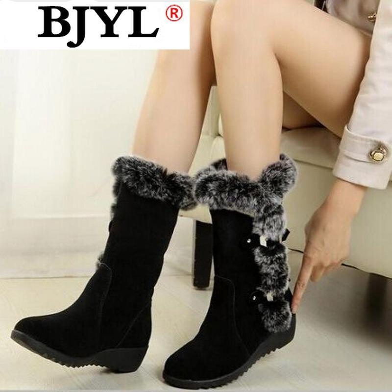 

2020 Fashion Warm Boots Woman Black Boots Winter 2020 Flock Ladies Fashion Snow Shoes Round Toe Mid-Calf Botas Mujer
