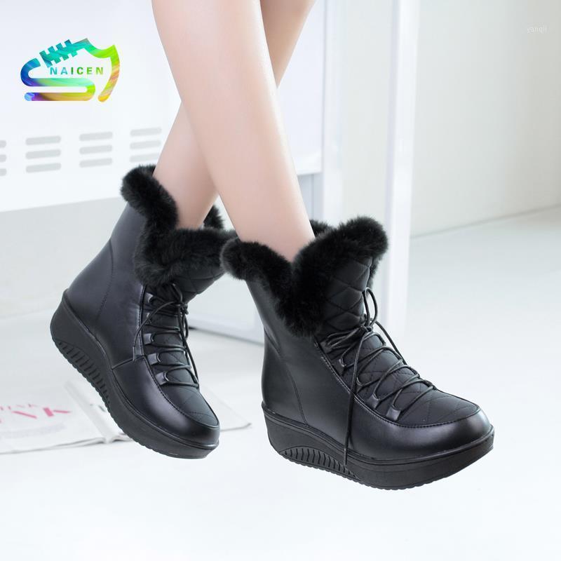 

NAICEN Plus Size 35-44 New Snow Boots Women Wedges Lace Up Ankle Boots White Black Platform Shoes Warm Fur Winter Female1