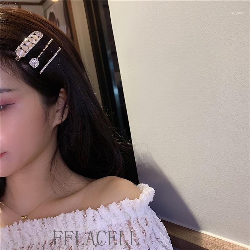 

Hair Clips & Barrettes FFLACELL 2021 Korea Three-piece Set Elegant Shiny Zircon Opal Bangs One-word Clip Female Party Gifts1
