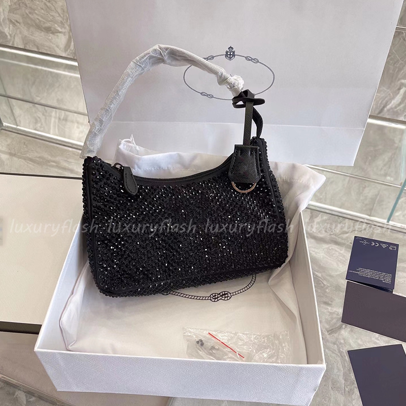 

Diamond Women Shoulder Bag 2023 New Crystal Handbags Summer Fashion Underarm Purses Luxury Totes Bling Nylon High Quality Classic, Box(not sold separately)