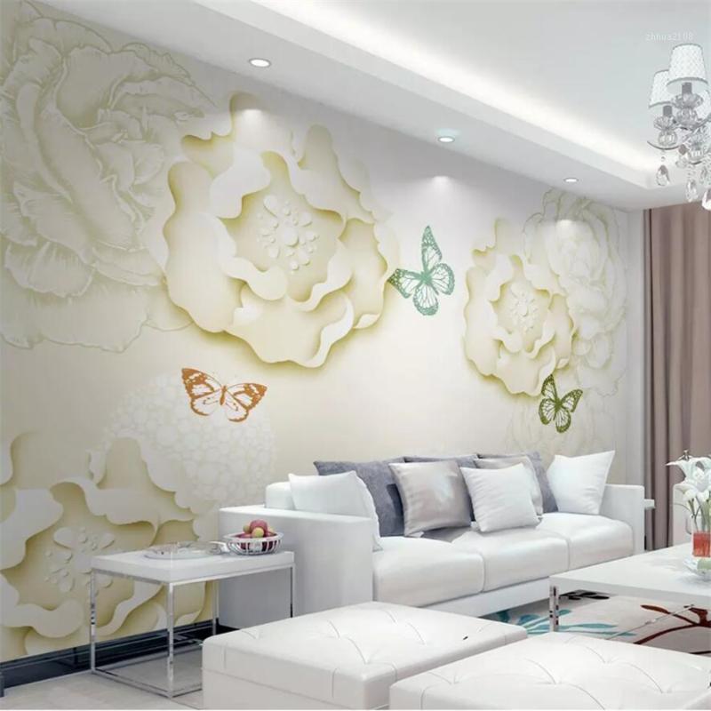 

Custom wallpaper 3D murals elegant and simple stereo peony living room bedroom TV background wall papel de parede 3d wallpaper1, As pic