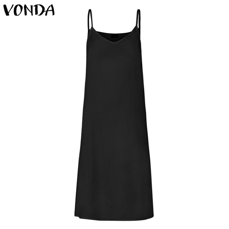 

VONDA White Dress Summer Casual Sleeveless Vest Lining Dresses Plus Size Sexy V Neck Spaghetti Strap Dress Party Vestidos 5XL, Black