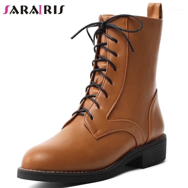 

SaraIris Hot Sale Female Boots Solid Lace Up Round Toe Ankle Boots Women Chunky Leisure Comfy Spring Autumn Shoes Woman1, Black