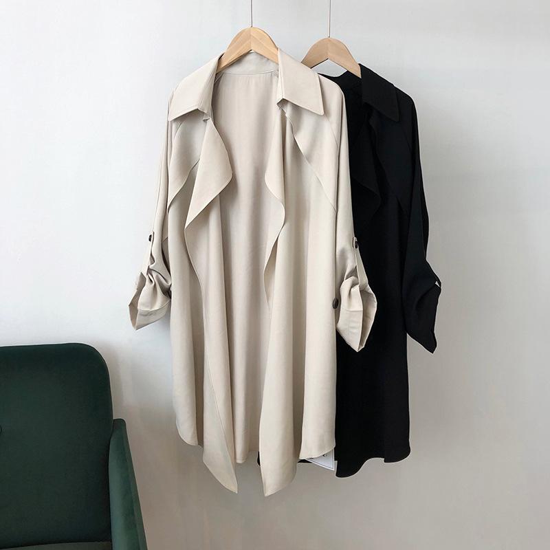 

Autumn Women Belt Trench Coats 2020 fashion Casual women's Black Trench Coat long Outerwear loose lady clothes with belt H2002