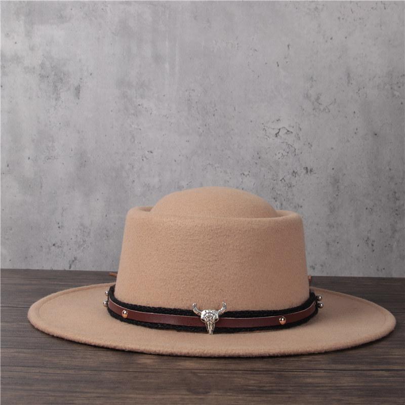 

Wool Fedora Hat Fow Women Men Tassel Pork Pie Hat Gentleman Flat Bowler Porkpie Top Jazz, Black