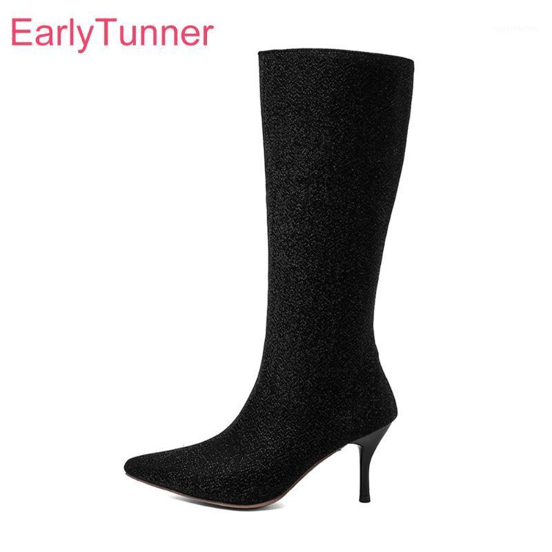 

2020 Winter New Comfortable Black Yellow Women Mid Calf Boots High Stiletto Heels Lady Shoes Plus Big Small Size 10 32 43 471