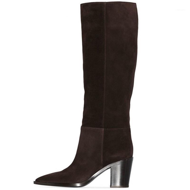 

Woman Knee High Boots Autumn Brown Thick Heel High Heel Fashion Women's Boots Women's Shoes Size 431, Black leather