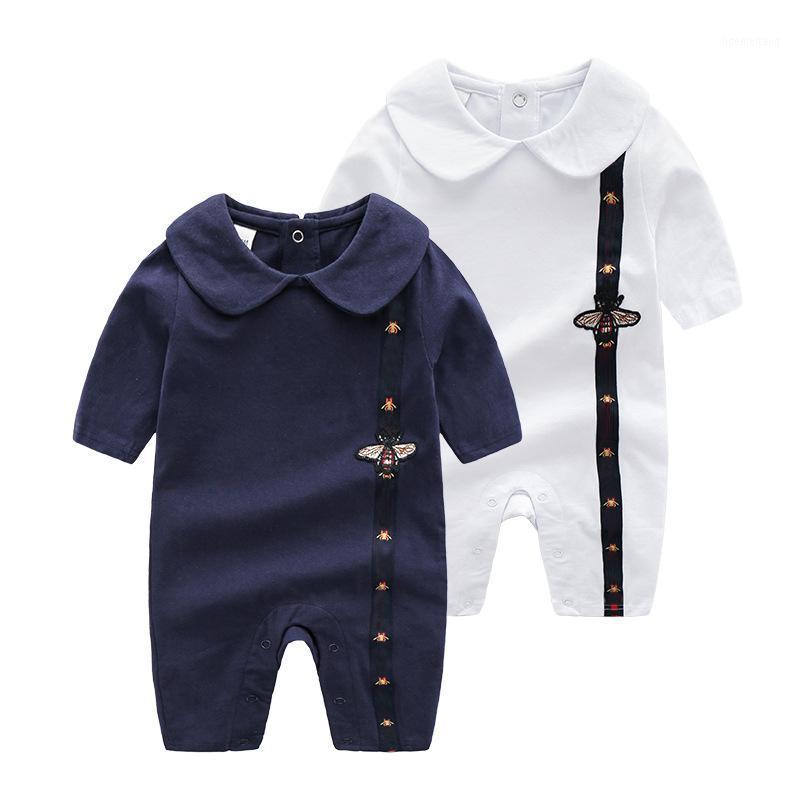 

2021 newborn baby boy clothes Little bee white dark blue cotton lapels long sleeved toddler girl romper christmas 0-3 months1, Black