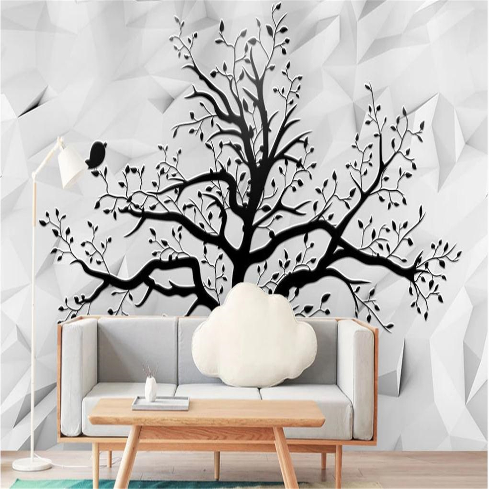 

Modern minimalist three-dimensional space black and white relief tree art background wall 3d stereoscopic wallpaper