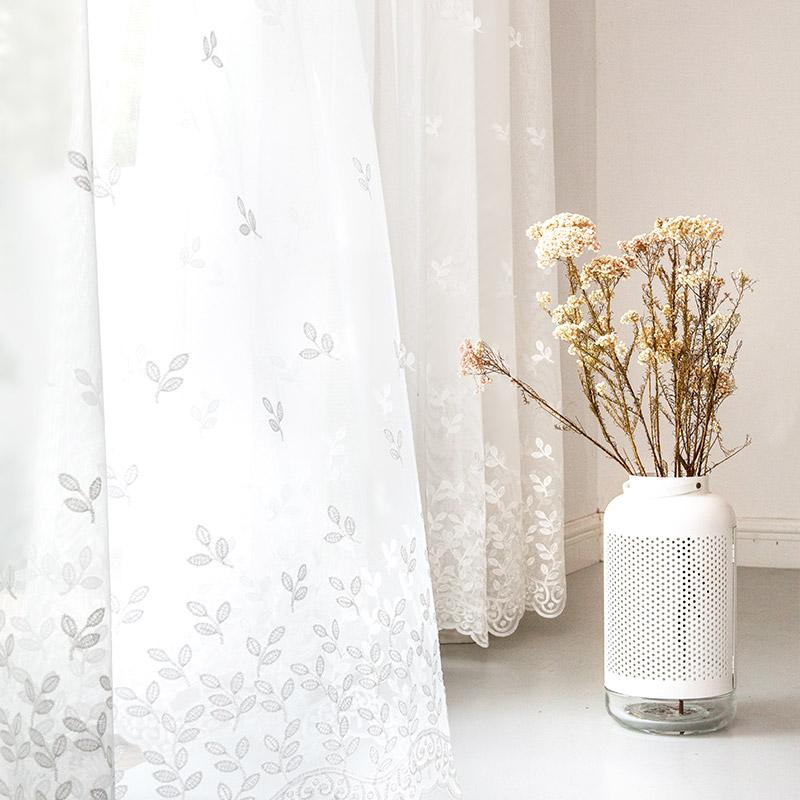 

White Flower Embroidery Tulle Curtains For Living Room Elegant Screens for Kitchen Balcony White Solid Yarn M242Y