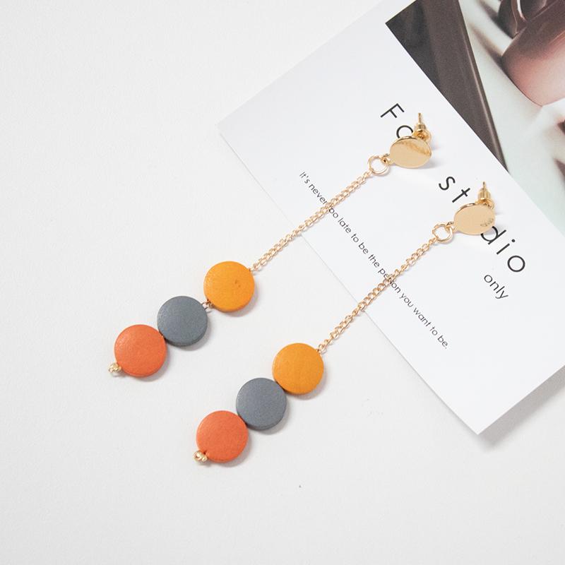 

Earrings Jewelry 3 Color Wooden Pieces Drop Earrings for Women Korean Style Fashion Long Simple Wholesale
