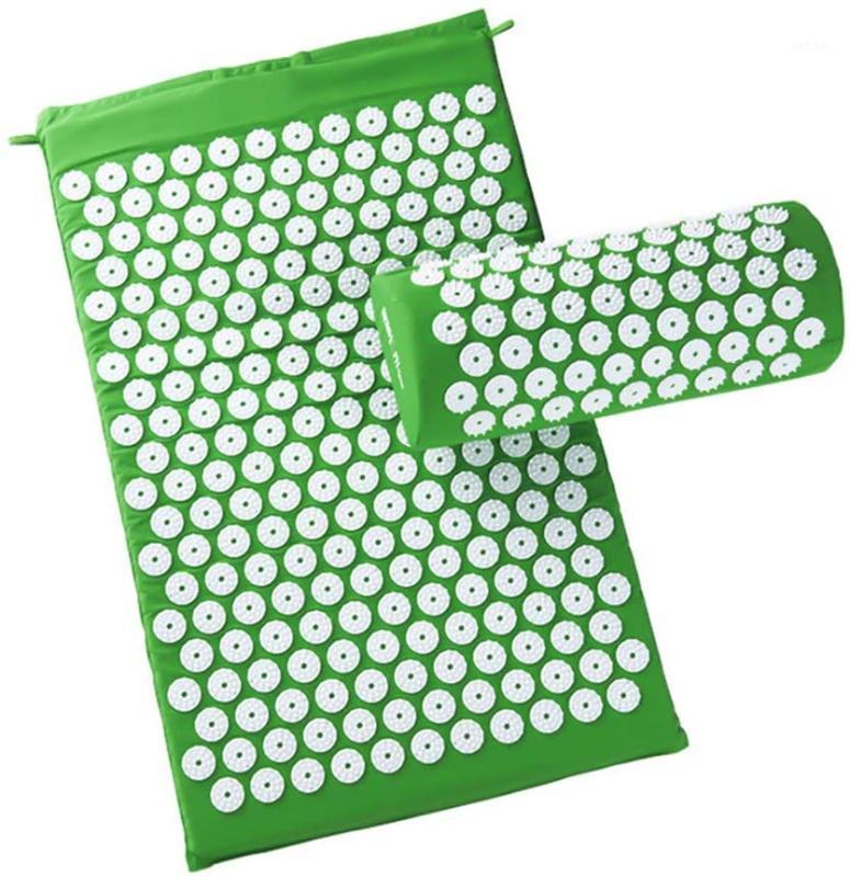 

Massager appro.67*42cm Cushion Shakti Mat Acupressure Relieve Back Body Pain Spike Mat Acupuncture Massage with Pillow1, Green