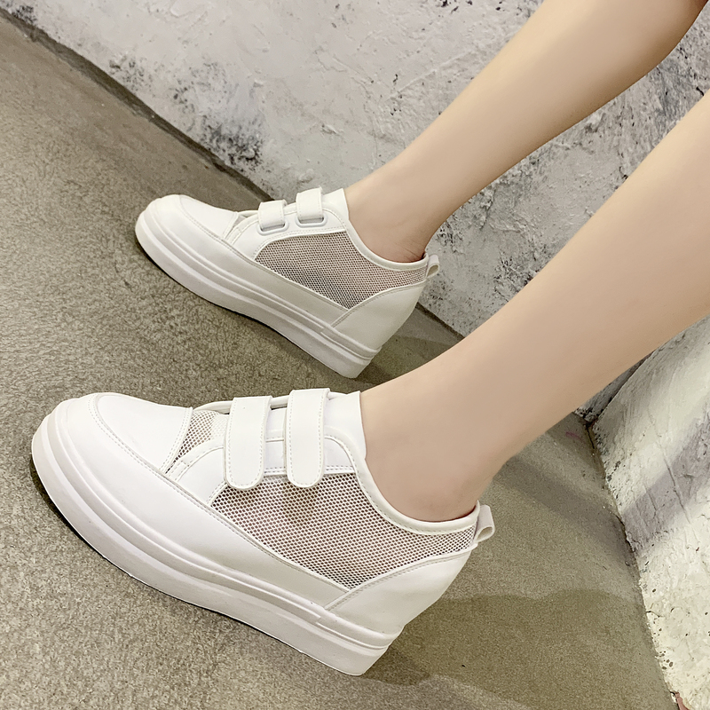 

High Quality Fashion Spring Summer Gauze Increase Breathable Casual Shoes Women Sneakers Korean Sports Leisure Shoes Women Vulcanize Shoes, White