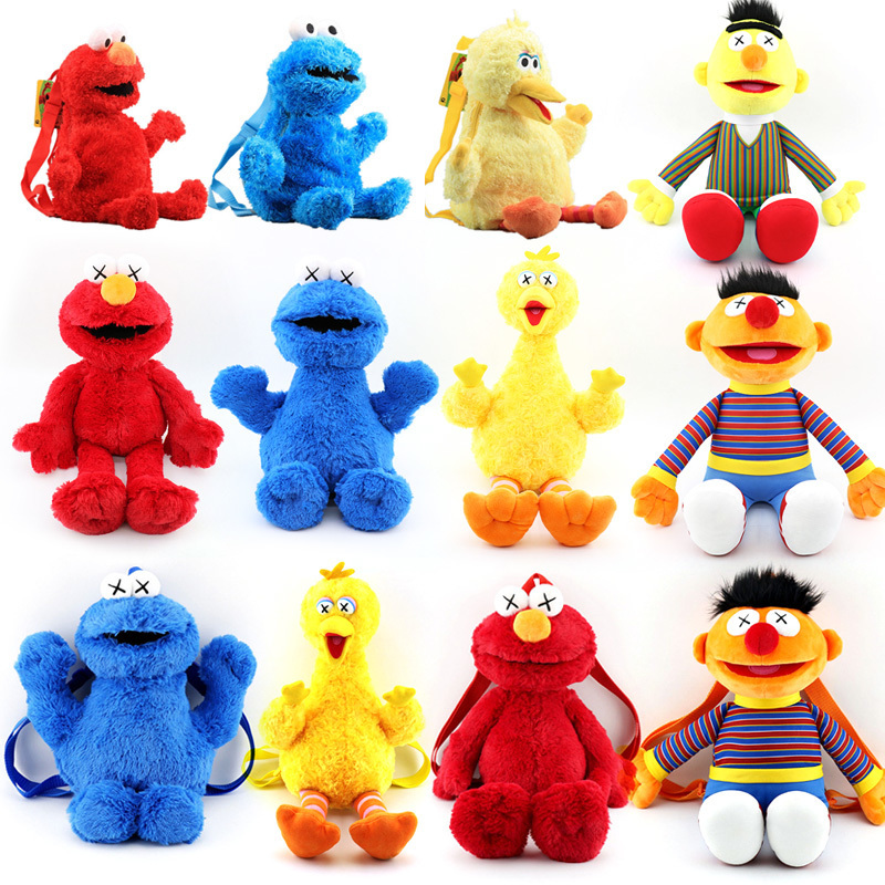 

45cm Sesame Street Plush Backpack Plush Doll Guy Yellow Big Bird Plush Bag Children's School Bag 220315, 45cm elmo