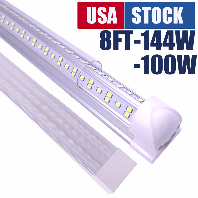 

2 3 4 5 6 8Ft Led Shop Lights V-Shape Double Row Integration T8 Tube Cold 270 Degree Beam Angle Bulbs For Warehouse Garage Workshop Linkable Surface Mount Lamp