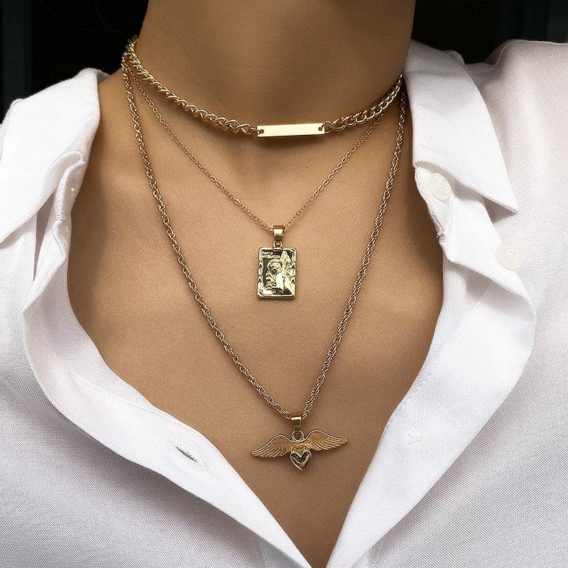 

Vintage Multilayer Angel Wing Pendant Necklace for Women Simple Elegant Geometric Long Necklace Kolye Fashion Jewelry XR2880