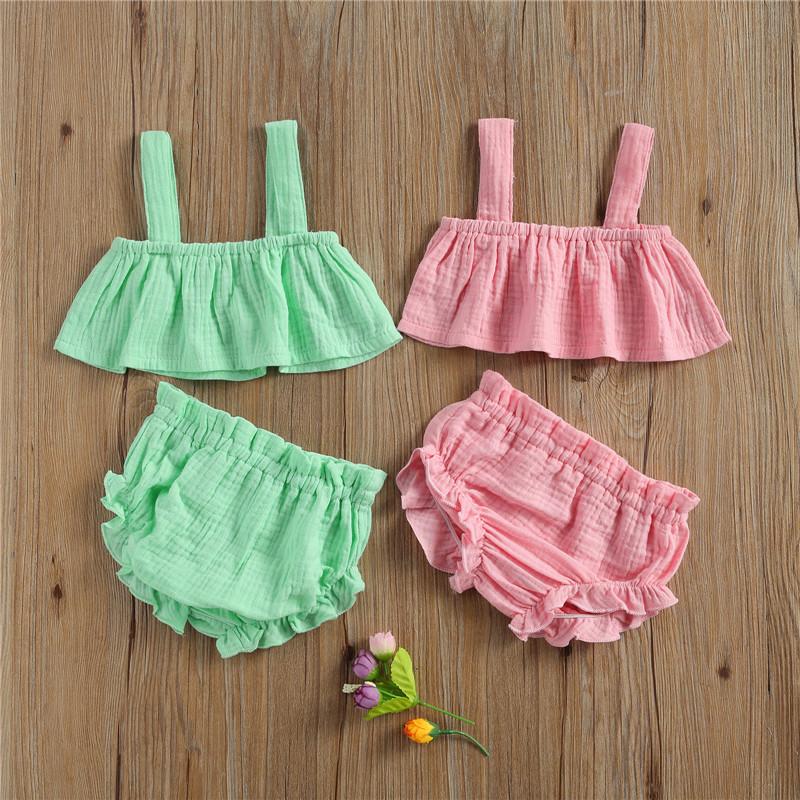 

Casual Baby Girls Outfit Set Sleeveless Solid Color Crop Top Shorts Newborn Set for Summer Kids Girls Clothing