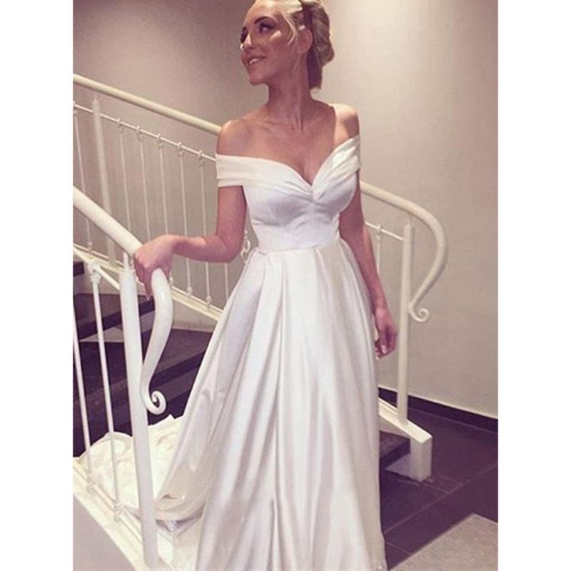 

White Prom Dress A Line Off The Shoulder Satin Long Prom Dresses Sweep Train Formal Party Gowns Vestidos de festa longo CP752, Black