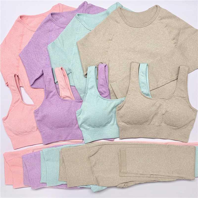 

Sports Suits Seamless Yoga Set Women Fitness Clothing Sportswear Woman Gym Leggings Padded Push-up Sports Bra Long Sleeve Top1, Blue braset