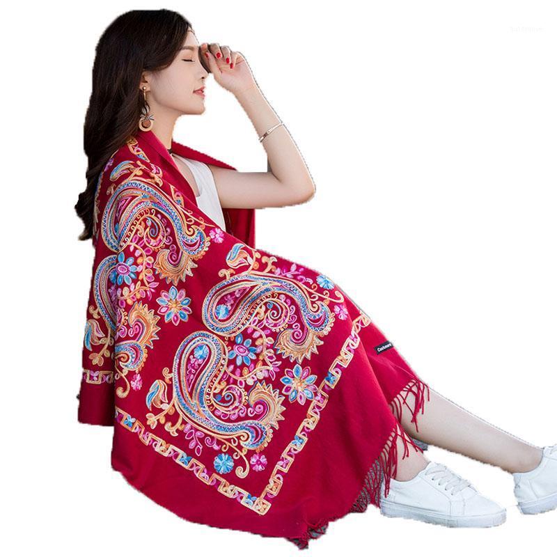 

Vintage Embroidery Imitation Cashmere Scarf Shawl Women Plus Size Sunscreen Air-conditioning Head Scarves For Ladys1