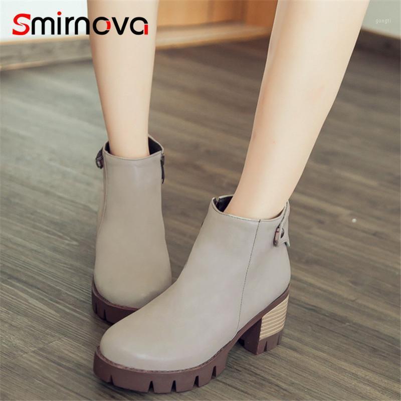 

Smirnova NEW large size shoes 2020 causal platform ankle woman boots high heel elegant pu leather boots TOP zipper ladies1, Black