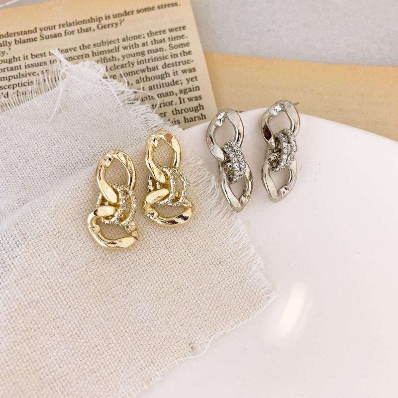 

LOVOACC Minimalist Bling Rhinesrone Hollow Link Earrings for Women Gold Color Alloy Chunky Chain Drop Dangle Earrings Pendientes