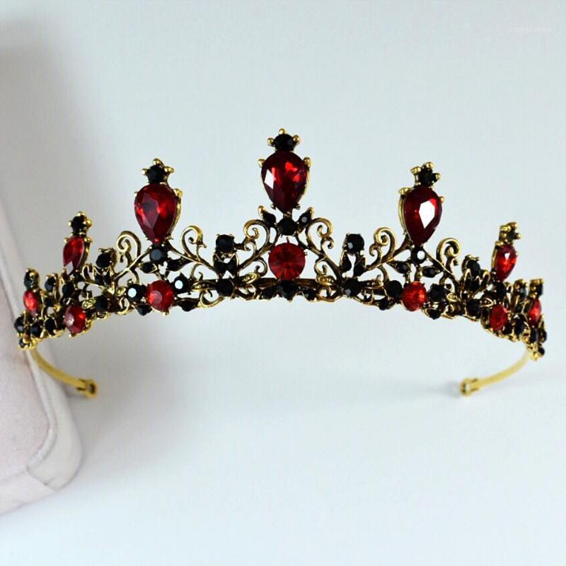 

Baroque Vintage Black Red Crystal Tiaras Crowns Pageant Rhinestone Princess Queen Veil Tiara Headbands Wedding Hair Accessories Clips & Barr, Golden;silver