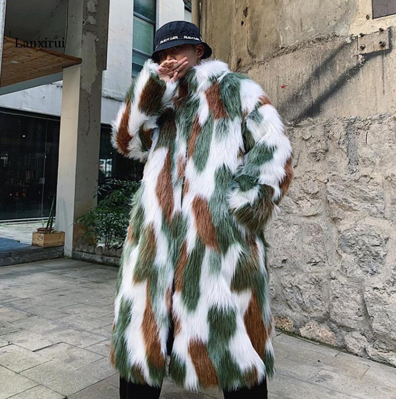 

Flower Leather Fur Keep Warm Windbreak Men Coat Long Warm Mens Camouflage Thick Fur Collar Coats Jacket Faux Parka Outwear, Gray