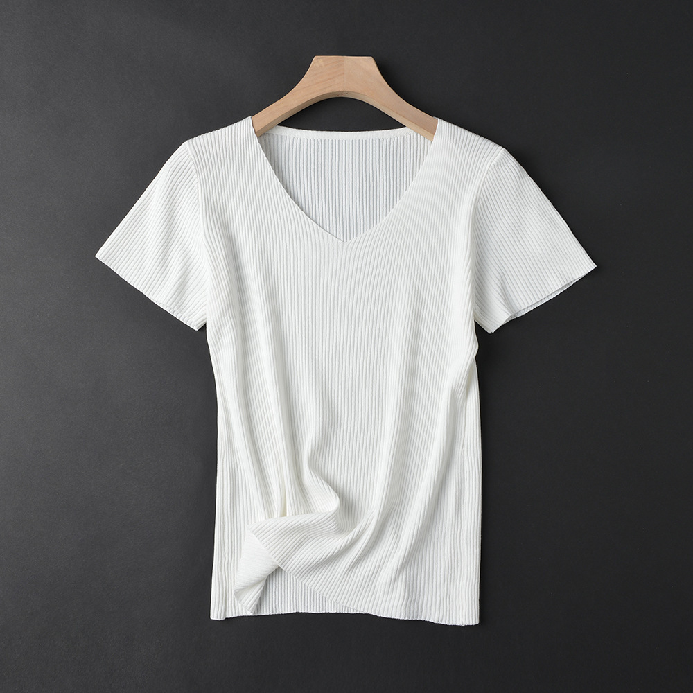 

2021 New Short Sleeve Women Summer Basic Knit t O-neck Loose Bling T-shirt Solid Shiny Tee Shirt Female Pullover Top N56r, White