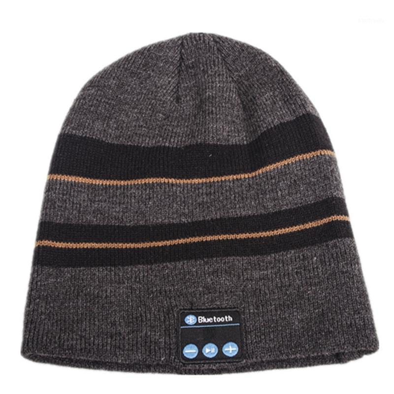 

Striped Color Matching Knitted Winter Warm Bluetooth Headset Cap Wireless Call M68D1, As the shown