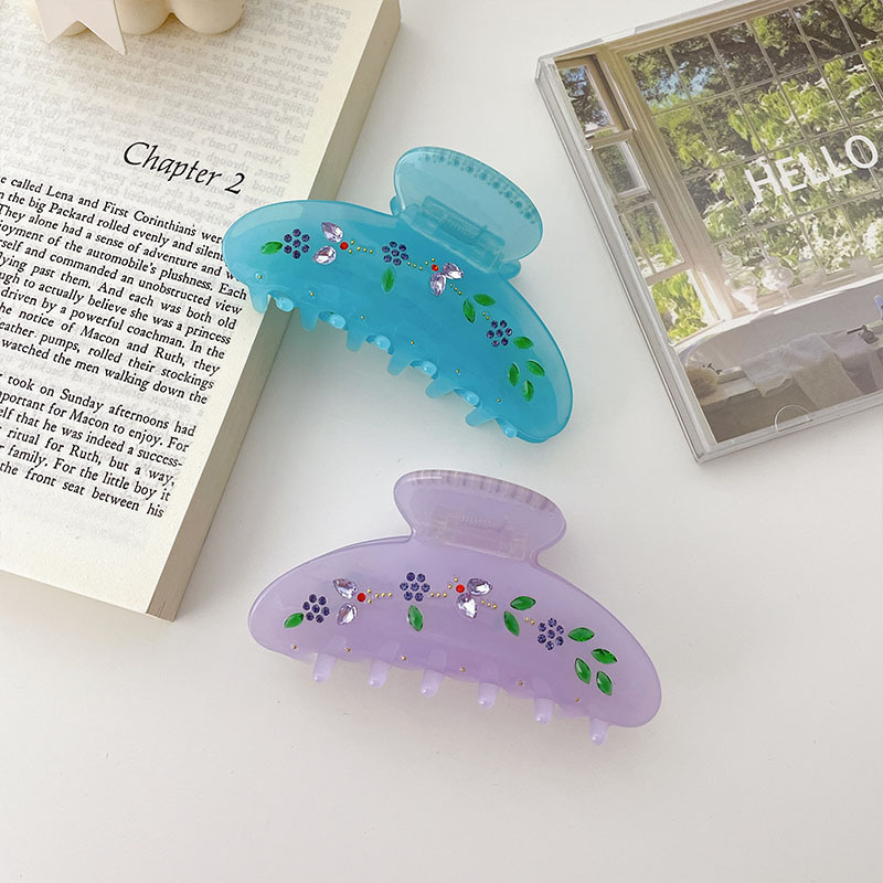 

Women Colorful Crystal Flower Leaf Hair Clamps Length 9.5 CM Large Jelly Color Scrunchies Ponytail Hair Clips Claw European Lady Acetic Acid Alloy Bath Hairpins