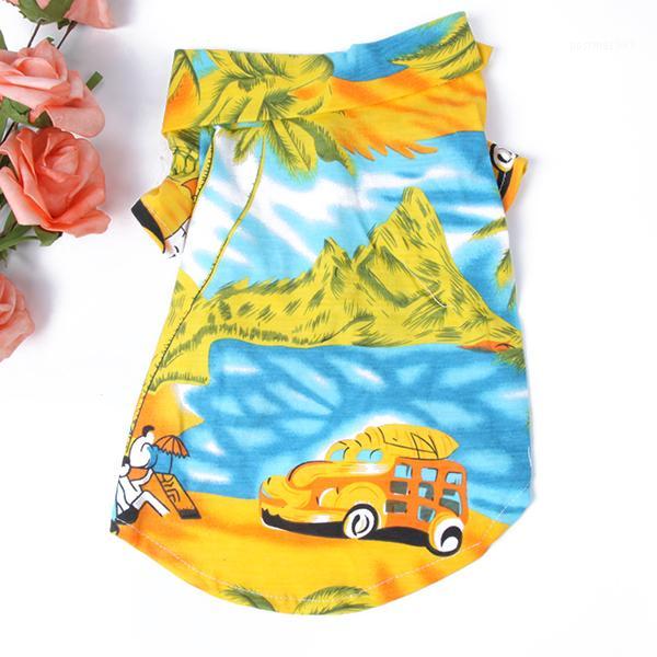 

Summer Beach Dog Clothing Short Sleeve hawaiian top Pet Clothes Dog Top Floral T-Shirt roupa praia cachorro1, Yellow