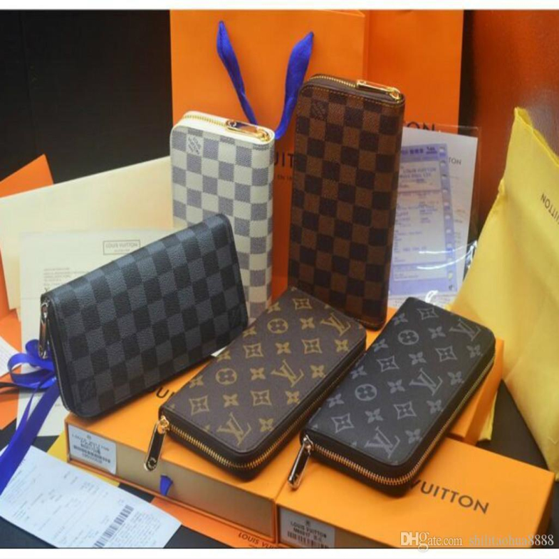 

2019 new bag billfold High quality Plaid pattern women wallet men pures high-end luxury designer wallet with box, Red;black