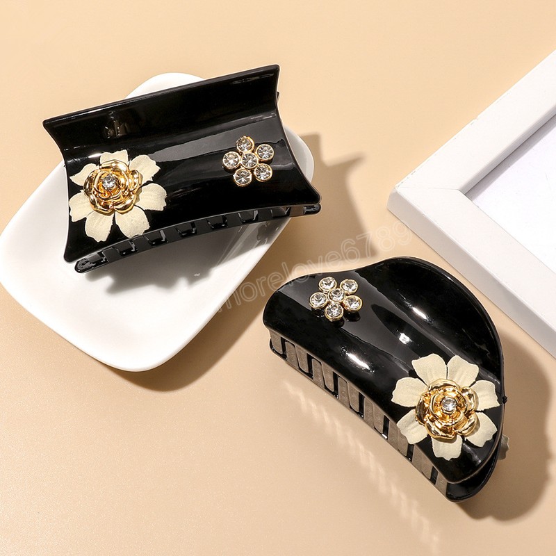 

Fashion Flower Rhinestone Clamps Black Hair Claw Barrettes Hairpin for Women Girls Accessories Headwear