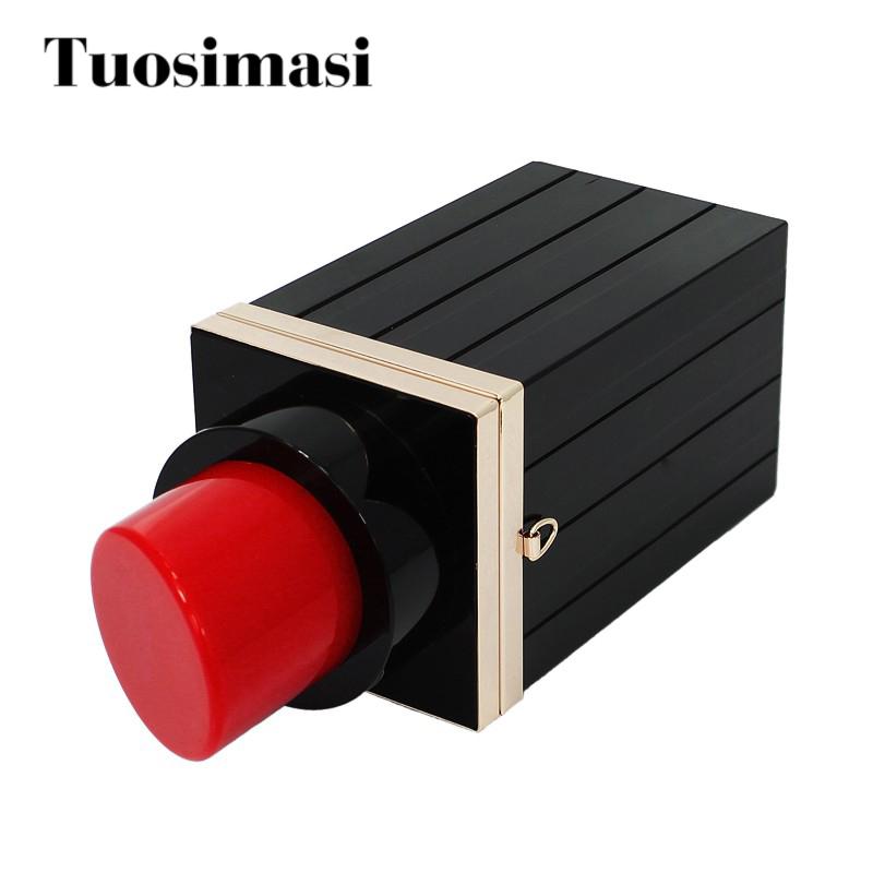 

Black Lipstick Shape Evening Bags women clutch Vintage banquet party bag Chain Women purse handbagsC40-287(C195