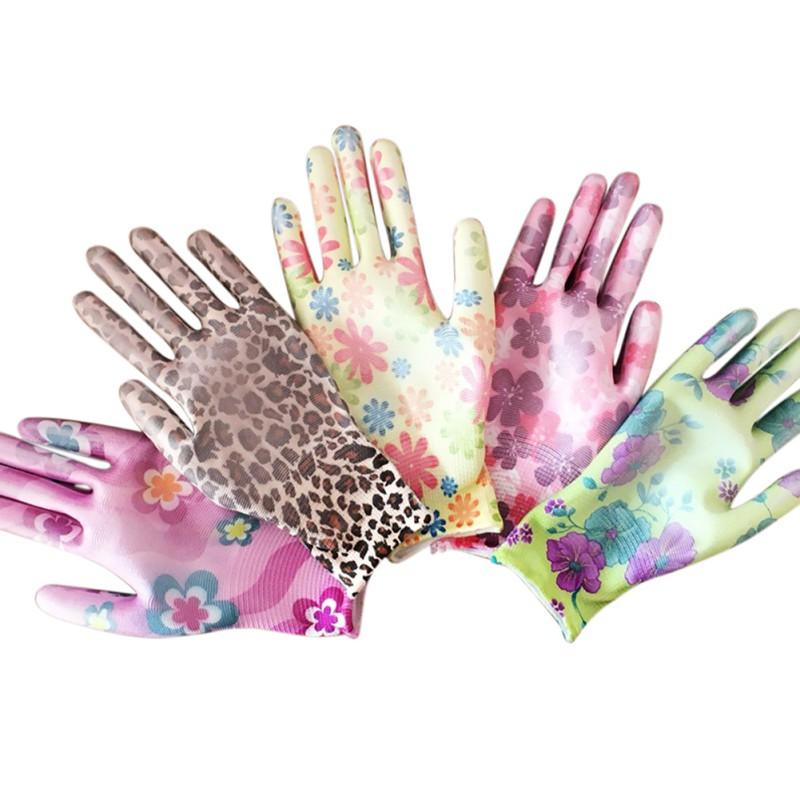 

Women Non-Slip Housework Cleaning Gloves Breathable Gardening Gloves Ladies Flower Printed Nylon Pu Household Gardening