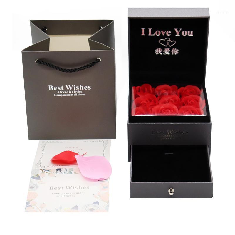 

Valentine's Day Red Rose Preserved Flower Gift Box Drawer Design Gift Box For Jewelry, Ring, Necklace Packaging Great1