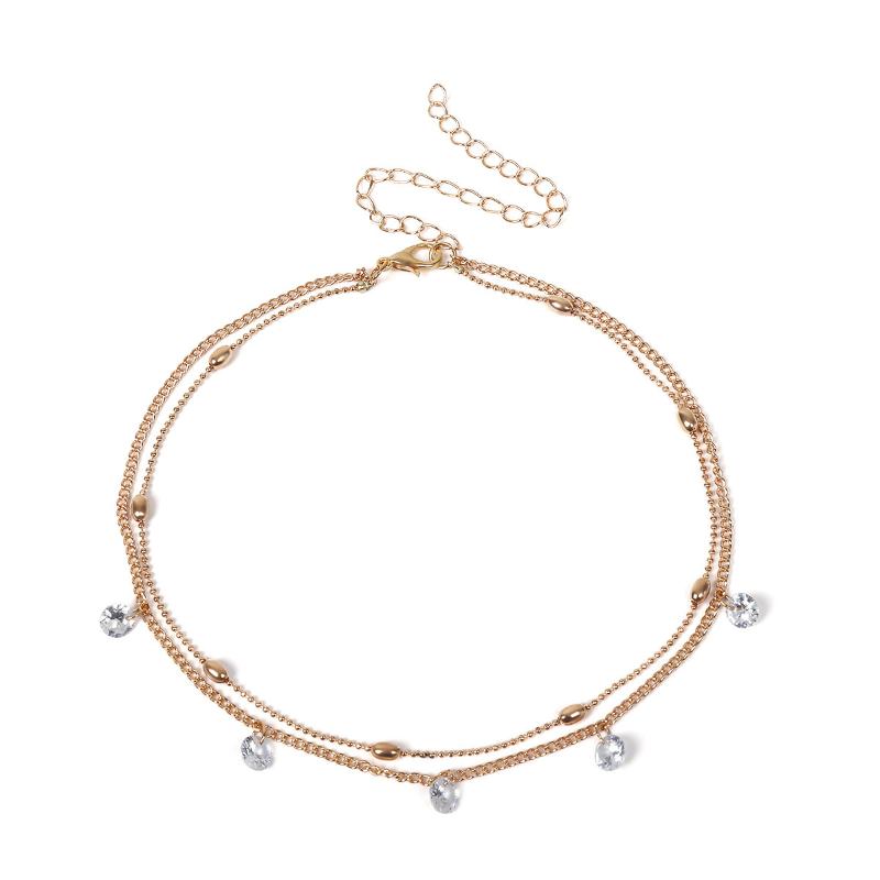 

Summer Accessories Jewelry Fashion Clavicle Zircon Necklace Metal Multi-layer Pendant Necklace Gold Chocker
